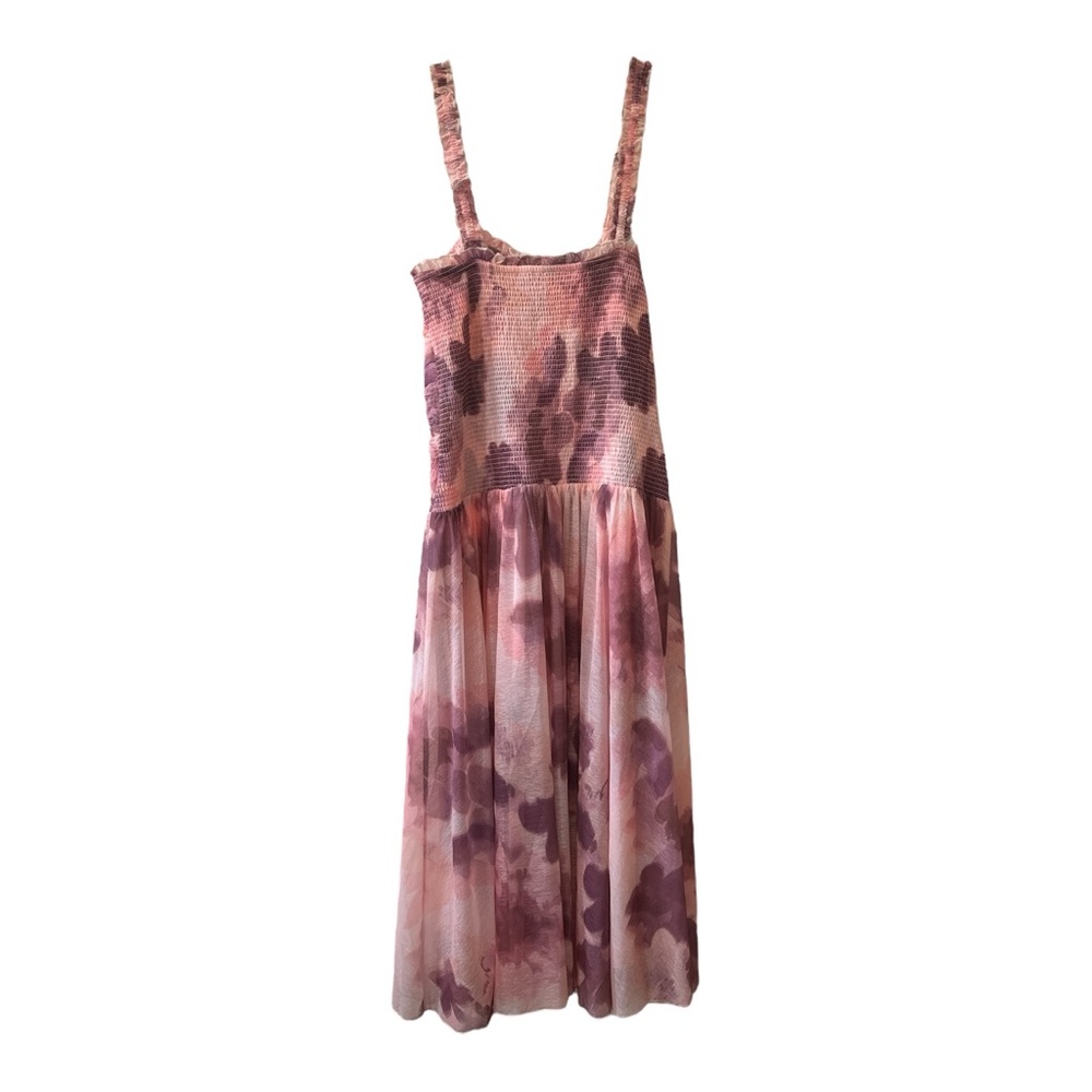Free People Tessa Smocked Midi Dress Blush Pink Watercolor Pattern NWT Size L - Picture 10 of 12
